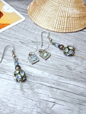 Blue And Silver Earring Bundle, Vintage 2 Pair